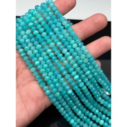Каменные бусины, Амазонит, люкс, ювелирная огранка, рондель 6х4 мм, длина нити 39 см