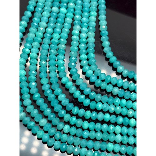 Каменные бусины, Амазонит, люкс, ювелирная огранка, рондель 6х4 мм, длина нити 39 см