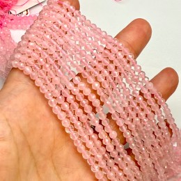 Каменные бусины, Розовый Кварц, шарик огранка, 4 мм, длина нити 38 см