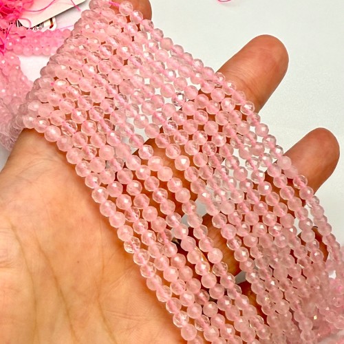 Каменные бусины, Розовый Кварц, шарик огранка, 4 мм, длина нити 38 см