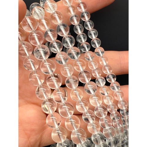 Каменные бусины, Горный Хрусталь, шарик гладкий, 9,8 - 10 мм, длина нити 38 см