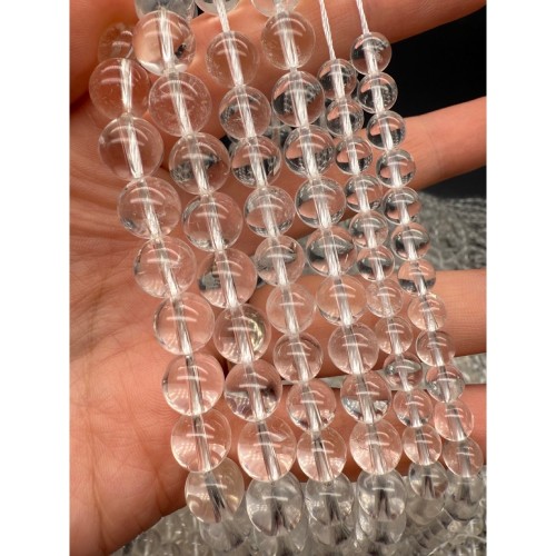 Каменные бусины, Горный Хрусталь, шарик гладкий, 9,8 - 10 мм, длина нити 38 см