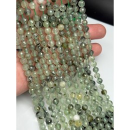 Каменные бусины, Пренит, шарик огранка, 6 мм, длина нити 38 см