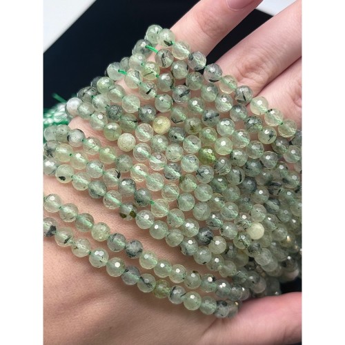 Каменные бусины, Пренит, шарик огранка, 6 мм, длина нити 38 см