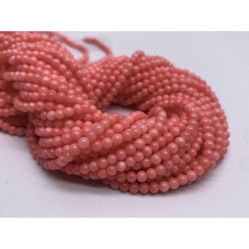 Каменные бусины, Коралл, розовый, тонированный, шарик гладкий, 3 мм, длина нити 38 см