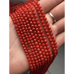 Каменные бусины, Коралл, красный, тонированный, шарик огранка, 3,5-3,8 мм, длина нити 38 см