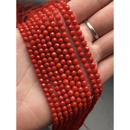 Каменные бусины, Коралл, красный, тонированный, шарик огранка, 3,5-3,8 мм, длина нити 38 см