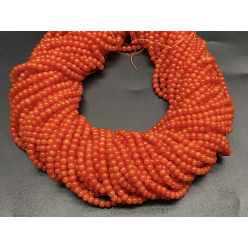 Каменные бусины, Коралл, оранжевый, тонированный, шарик гладкий, 3 мм, длина нити 38 см