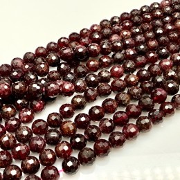 Каменные бусины, Гранат, шарик огранка, 6-6,5 мм, длина нити 38 см
