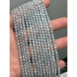 Каменные бусины, Аквамарин, Голубой Берилл, шарик огранка, 3 мм, длина нити 38 см