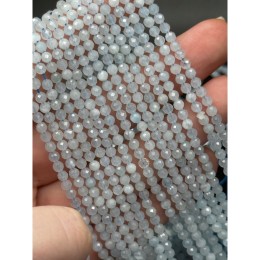 Каменные бусины, Аквамарин, Голубой Берилл, шарик огранка, 3 мм, длина нити 38 см