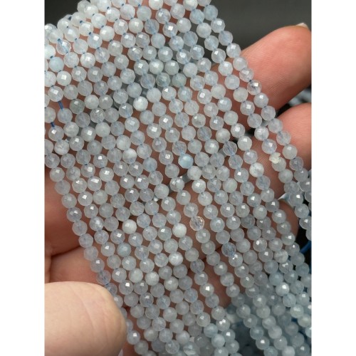 Каменные бусины, Аквамарин, Голубой Берилл, шарик огранка, 3 мм, длина нити 38 см