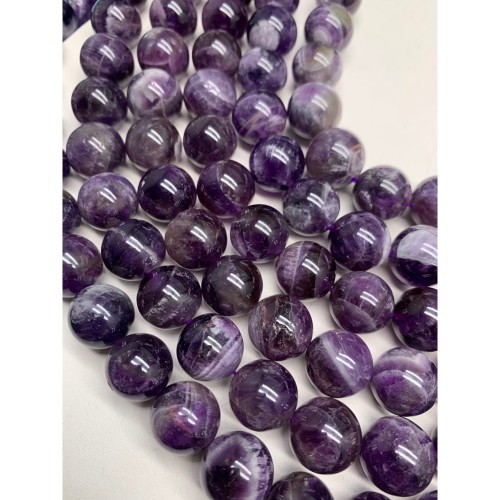 Каменные бусины, Аметист с полосками, шарик гладкий, 14 мм, длина нити 38 см
