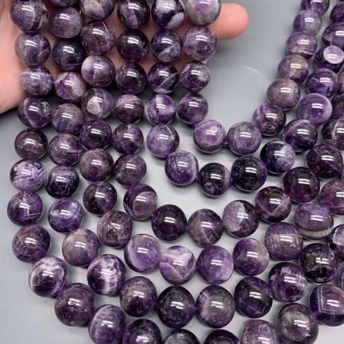 Каменные бусины, Аметист с полосками, шарик гладкий, 14 мм, длина нити 38 см