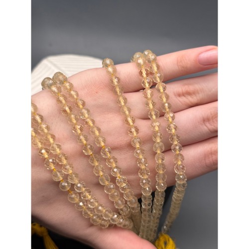 Каменные бусины, Цитрин лимонный, шарик огранка, 6 мм, длина нити 38 см