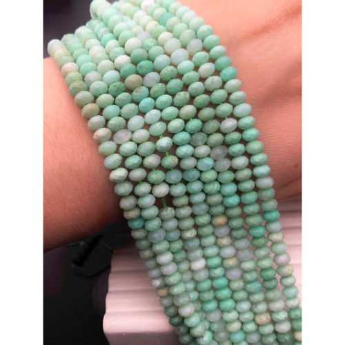 Каменные бусины, Хризопраз, люкс, рондель огранка, 3х5 мм, длина нити 38 см