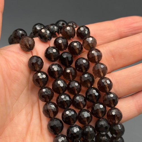 Каменные бусины, Раухтопаз, Дымчатый Кварц, люкс, шарик огранка, 10 мм, длина нити 19 см