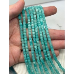 Каменные бусины, Амазонит, люкс, кубик, зеркальная огранка, 4,5 мм, длина нити 39 см