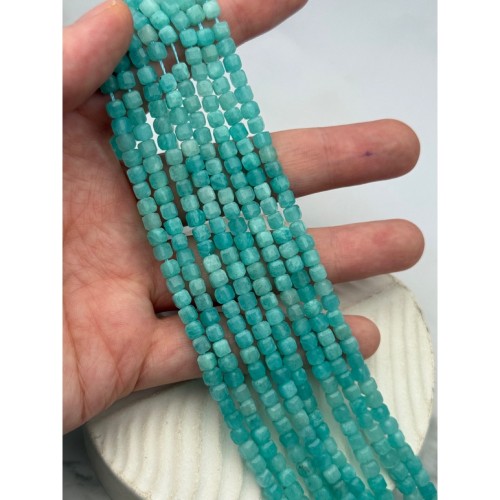Каменные бусины, Амазонит, люкс, кубик, зеркальная огранка, 4,5 мм, длина нити 39 см