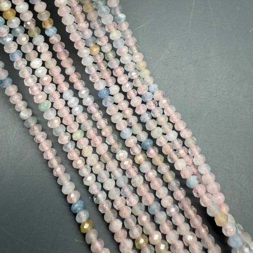 Каменные бусины, Берилловый Микс, рондель, огранка, 2х3 мм, длина нити 38 см