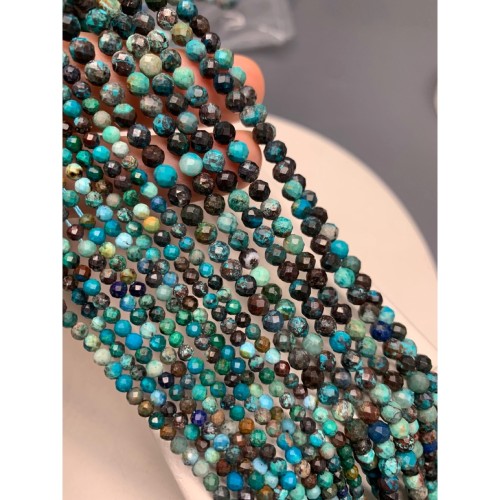 Каменные бусины, Хризоколла, шарик огранка, 3 мм, длина нити 38 см