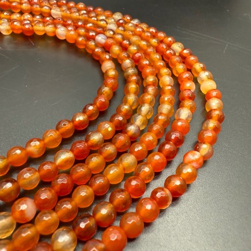 Каменные бусины, Сердолик Мульти, шарик, легкая огранка, 6 мм, длина нити 38 см