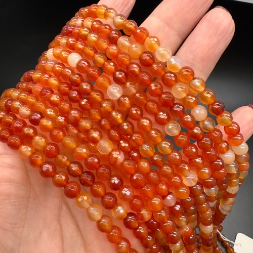 Каменные бусины, Сердолик Мульти, шарик, легкая огранка, 6 мм, длина нити 38 см