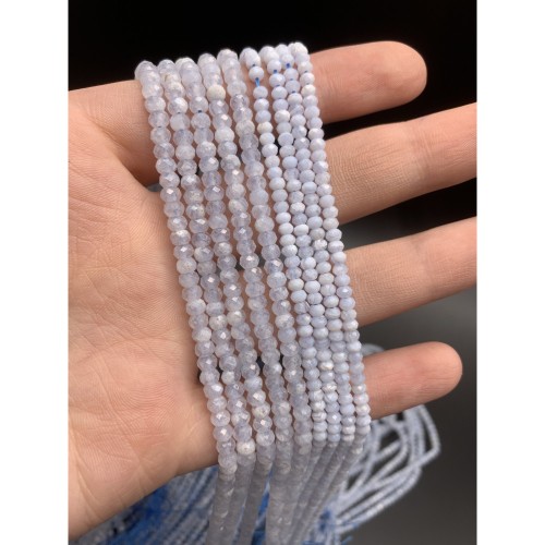 Каменные бусины, Сапфирин, Голубой Агат, рондель, огранка, 4х3 мм, длина нити 38 см