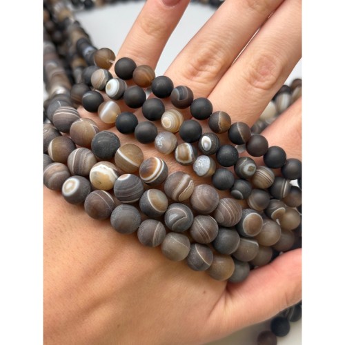 Каменные бусины, Агат, темный коричневый микс, матовый, шарик гладкий, 10 мм, длина нити 38 см