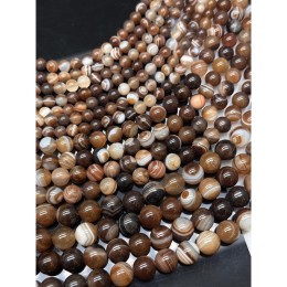 Каменные бусины, Агат, коричневый микс, шарик гладкий, 10 мм, длина нити 38 см