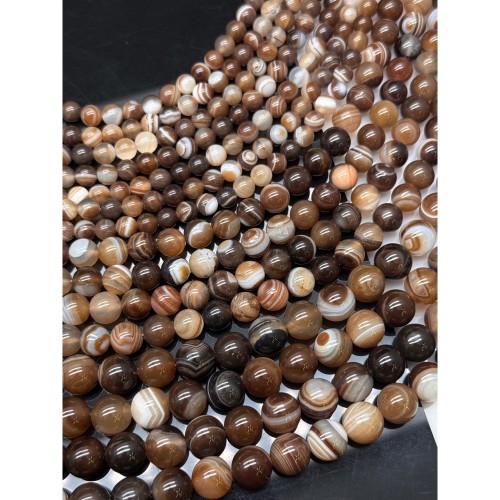 Каменные бусины, Агат, коричневый микс, шарик гладкий, 10 мм, длина нити 38 см