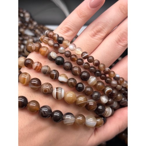 Каменные бусины, Агат, коричневый микс, шарик гладкий, 10 мм, длина нити 38 см