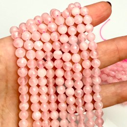 Каменные бусины, Розовый кварц, шарик огранка, 6 мм, длина нити 38 см