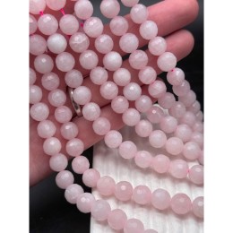 Каменные бусины, Розовый Кварц, шарик, огранка, 10 мм, длина нити 38 см
