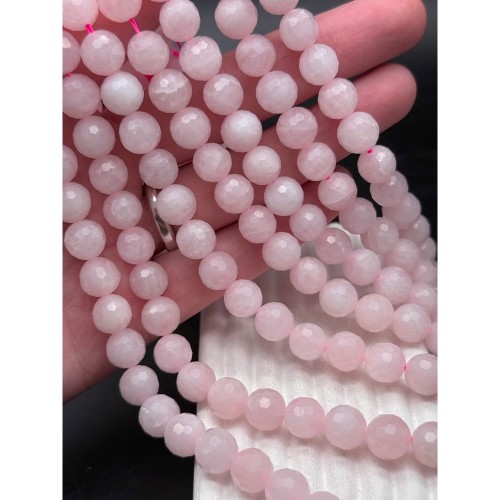 Каменные бусины, Розовый Кварц, шарик, огранка, 10 мм, длина нити 38 см