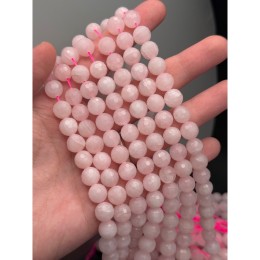 Каменные бусины, Розовый Кварц, шарик, огранка, 10 мм, длина нити 38 см