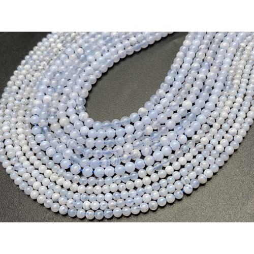 Каменные бусины, Сапфирин, Голубой Агат, шарик гладкий, 3 мм, длина нити 38 см