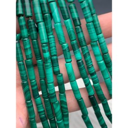Каменные бусины, Малахит (Конго), люкс, трубочки (столбики), 13х4 мм, 28 бусин, длина нити 38 см