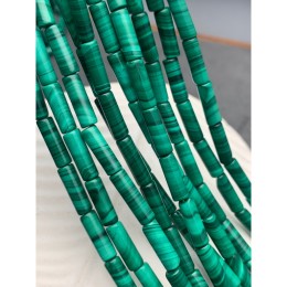 Каменные бусины, Малахит (Конго), люкс, трубочки (столбики), 13х4 мм, 28 бусин, длина нити 38 см