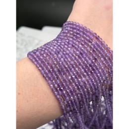 Каменные бусины, Аметист, шарик, огранка, 3 мм, длина нити 39 см
