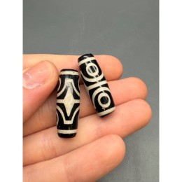 Бусина Дзи "48", Агат, 4 глаза, 2 бриллианта, 30х10 мм, цена за 1 шт