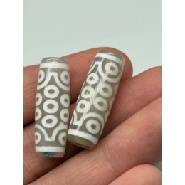 Бусина Дзи "49", 21 глаз, агат, халцедон светлый, размер 30х10 мм, цена за 1 шт