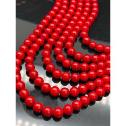 Каменные бусины, Коралл, красный, тонированный, шарик гладкий, 8-8,5 мм, длина нити 40 см