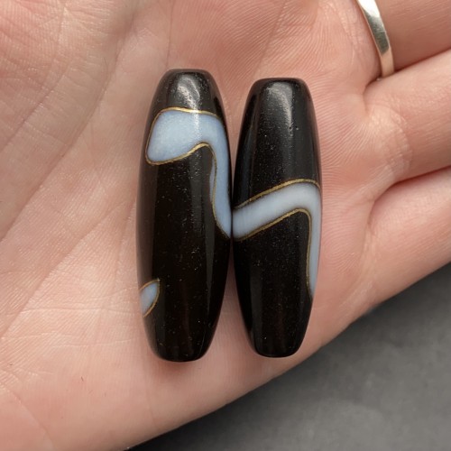 Бусина Дзи "283", Змея, из агата, с инкрустацией золота, 38х12 мм, цена за 1 шт