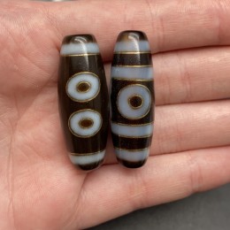 Бусина Дзи "285", 3 глаза, из агата, с инкрустацией золота, 38х12 мм, цена за 1 шт