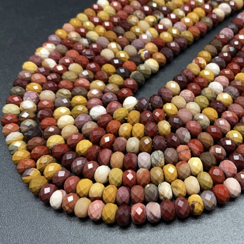 Каменные бусины, Яшма Мукаит, рондель огранка, 6х4 мм, длина нити 38 см