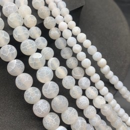 Каменные бусины, Африканский Агат, (Кракле), тонированный, светло-бежевый, шарик, гладкий, 10 мм, длина нити 38 см