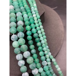 Каменные бусины, Африканский Агат, (Кракле), тонированный, бирюзовый, шарик, гладкий, 10 мм, длина нити 38 см