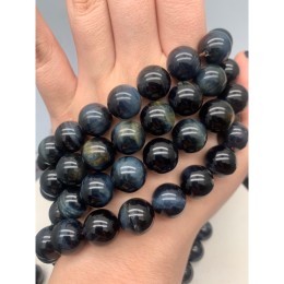 Каменные бусины, Тигрово-соколиный глаз, люкс, шарик гладкий, 14 мм, длина нити 19 см