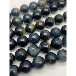 Каменные бусины, Тигрово-соколиный глаз, люкс, шарик гладкий, 14 мм, длина нити 19 см